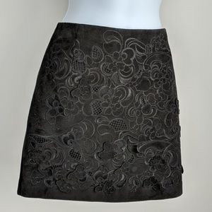 Black SUEDE skirt floral detail skirt XS